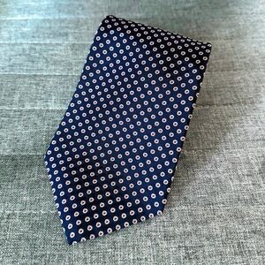 LAUREN Ralph Lauren 100% Silk Tie Navy Red White 4”×55” Polka Dot Made In US
